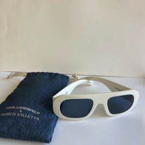 Karl Lagerfeld x Amber Valletta Sunglasses White Frame Rectangular NEW 52-22-145